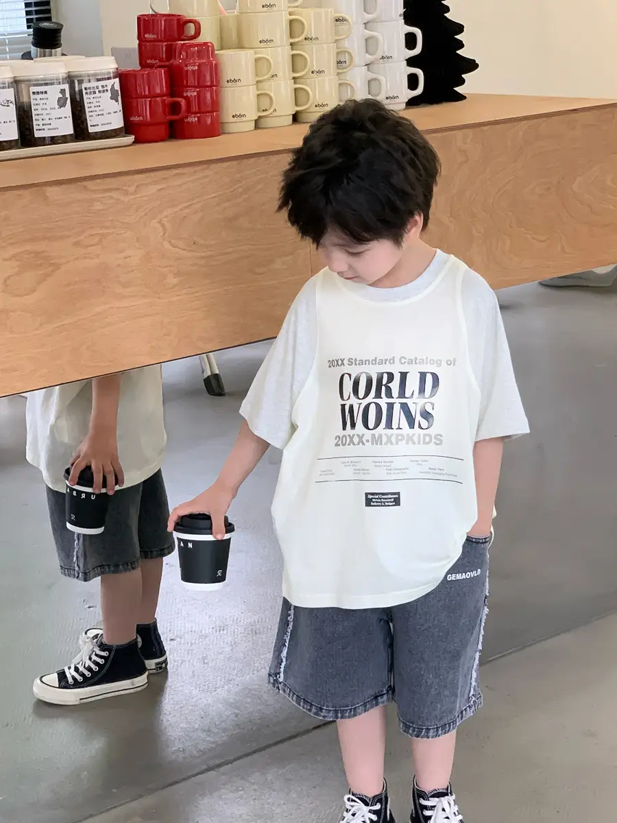 Kids White T-Shirt Shorts Set Summer 2025 - Image 4
