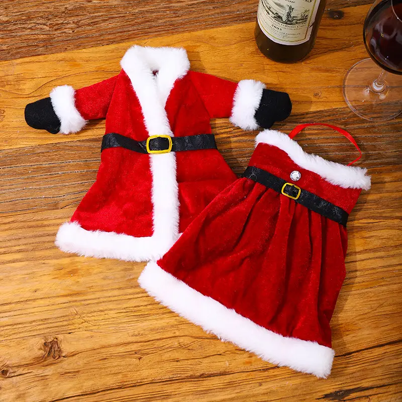 Christmas Wine Bottle Set with Red Skirt & Fur Trim — feature 4