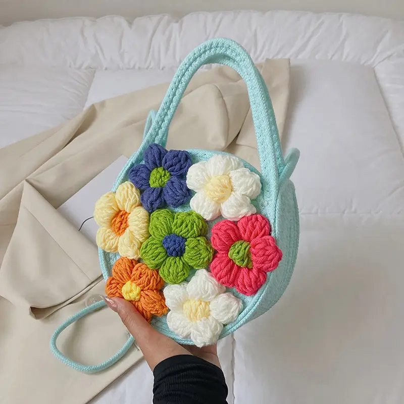 Women's Colorful Crochet Floral Handbag Blue 2026 - Image 3