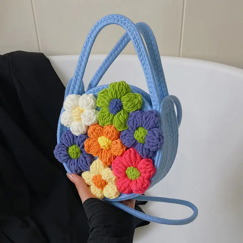 Women's Colorful Crochet Floral Handbag Blue 2026 - Image 4