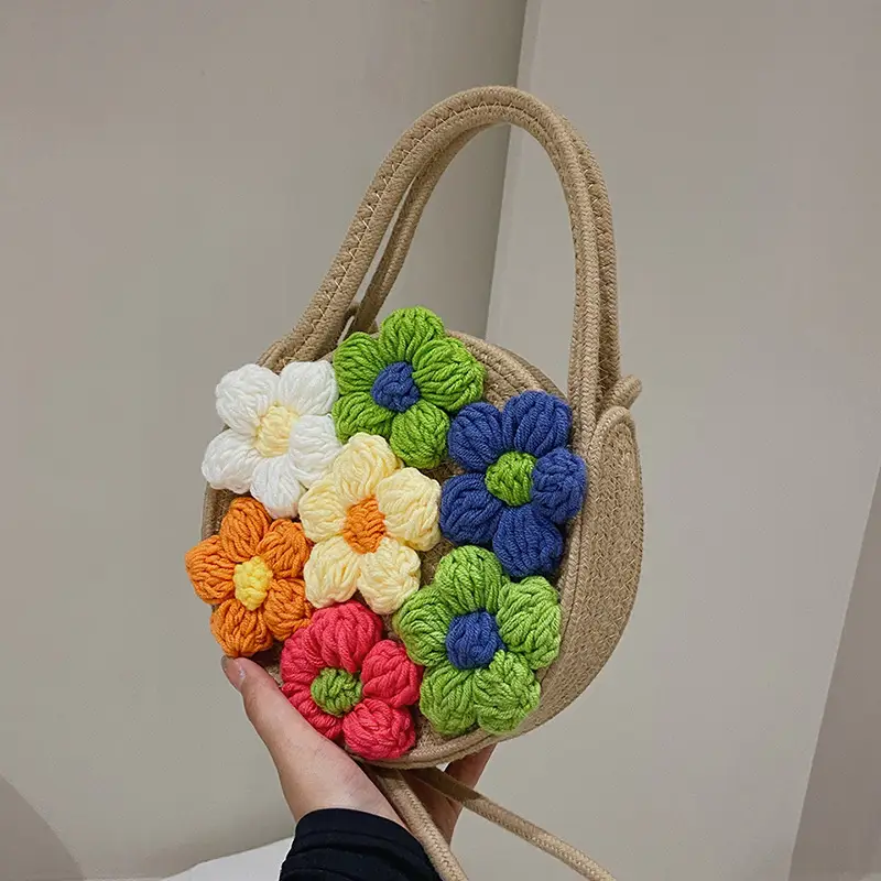 Women's Colorful Crochet Floral Handbag Blue 2026 - Image 2