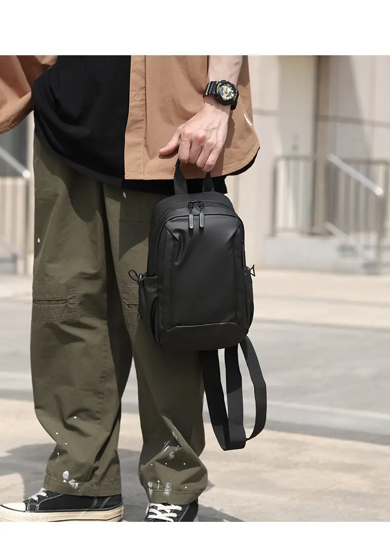 Men's Black Crossbody Backpack Large Capacity Foreign Trade — feature 14