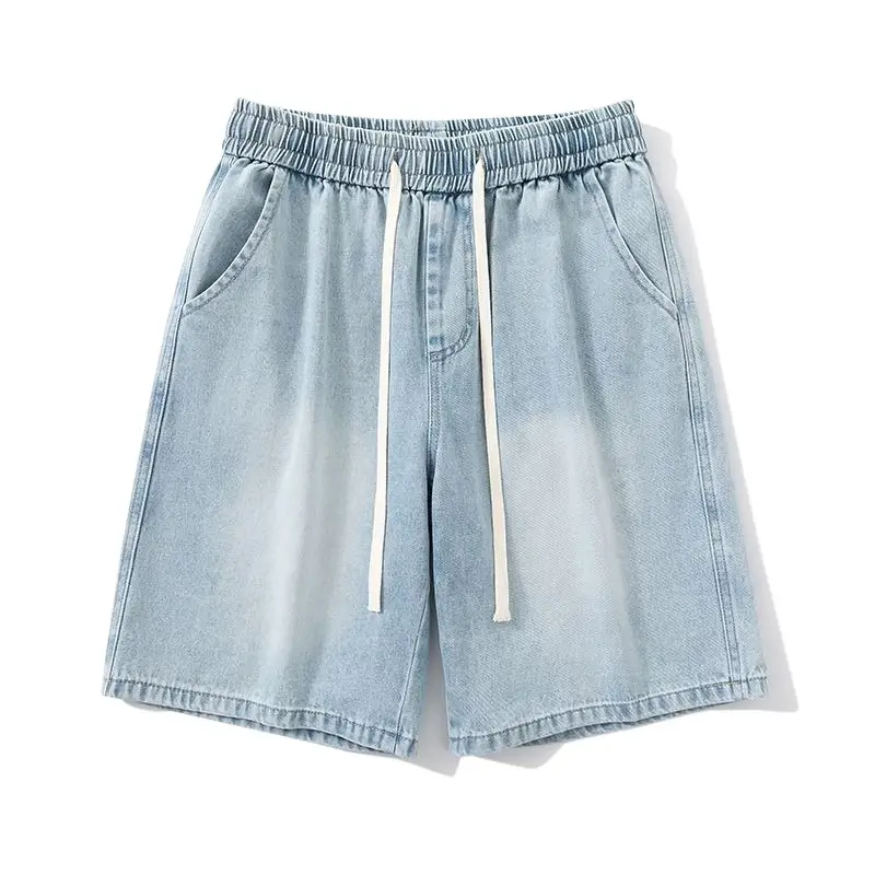 Men Light Blue Denim Shorts Mid-Length Casual Washed - Image 8