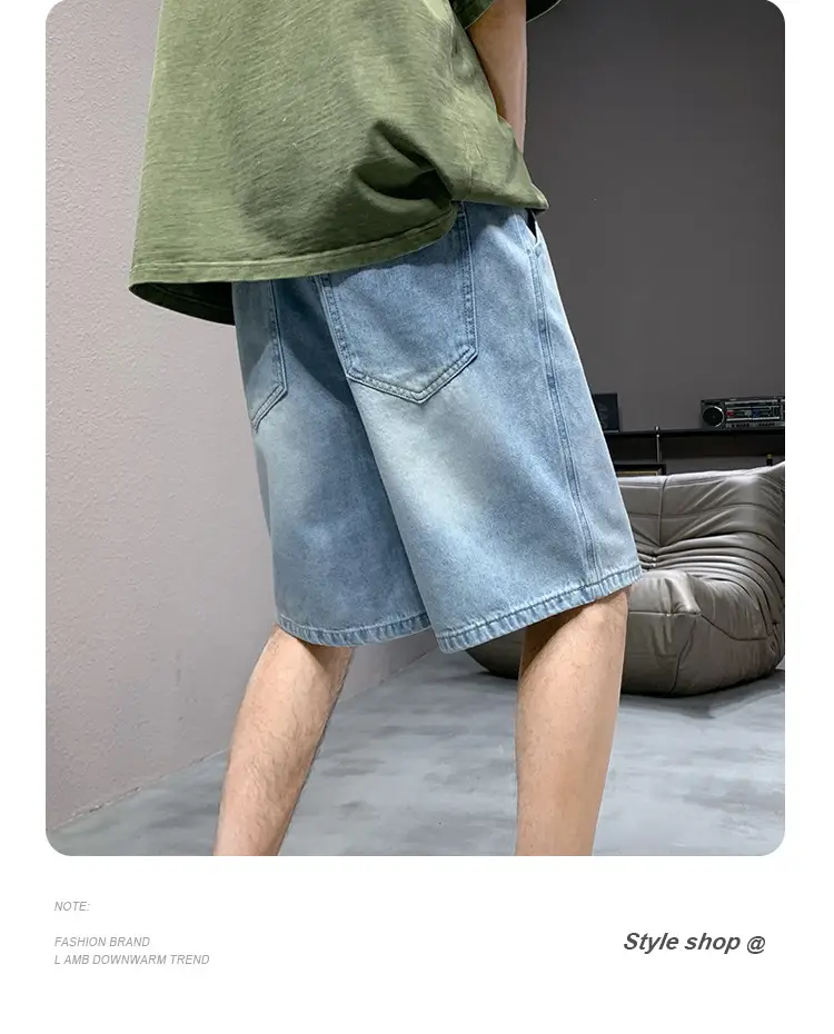 Men Light Blue Denim Shorts Mid-Length Casual Washed — feature 10