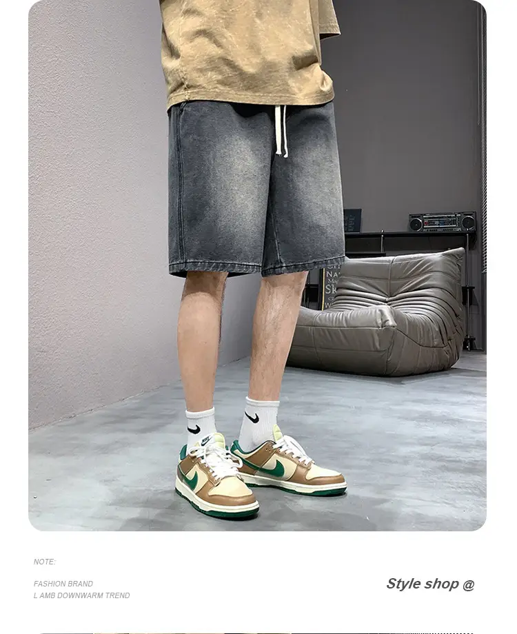Men Light Blue Denim Shorts Mid-Length Casual Washed — feature 13