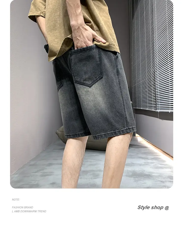Men Light Blue Denim Shorts Mid-Length Casual Washed — feature 14