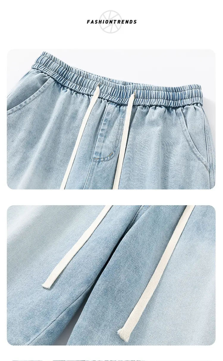 Men Light Blue Denim Shorts Mid-Length Casual Washed — feature 19