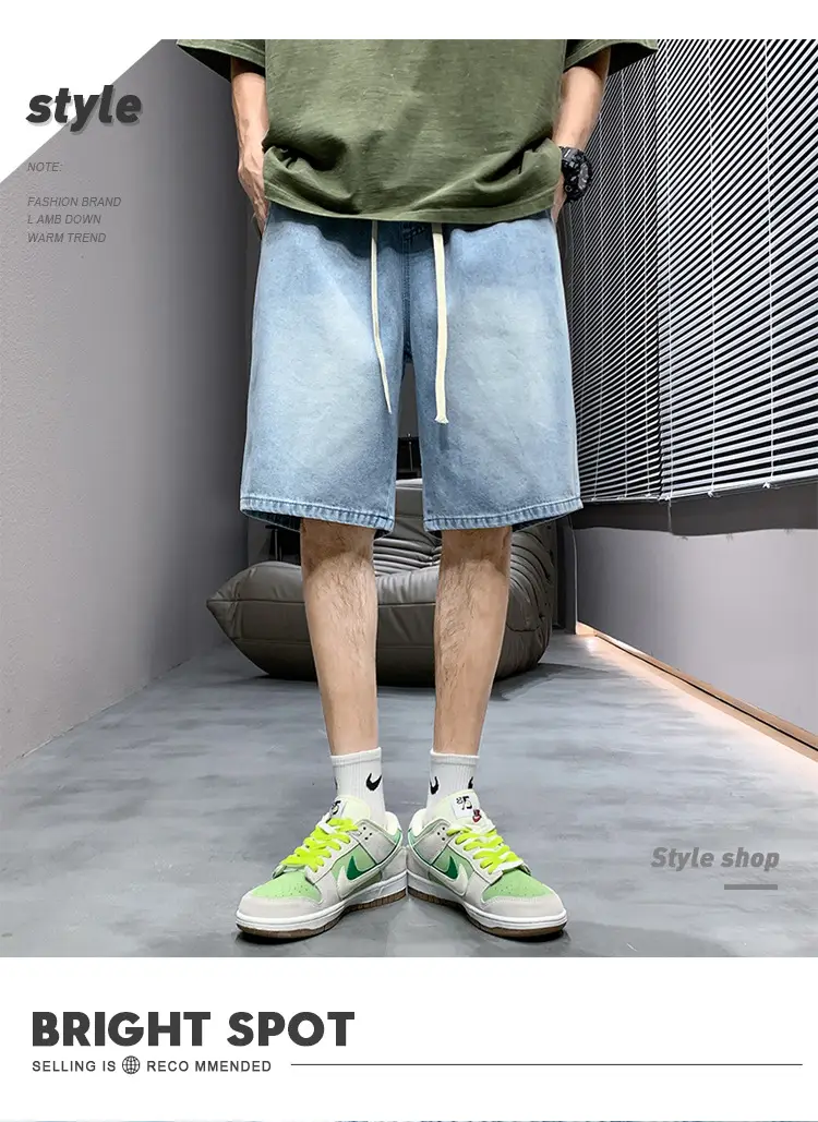 Men Light Blue Denim Shorts Mid-Length Casual Washed — feature 2