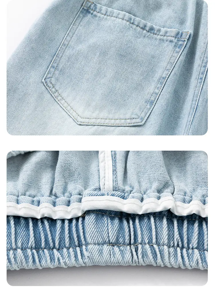 Men Light Blue Denim Shorts Mid-Length Casual Washed — feature 21