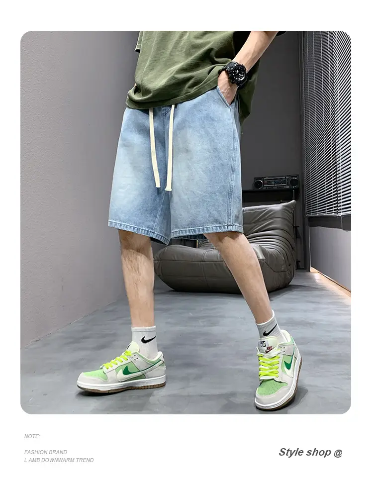 Men Light Blue Denim Shorts Mid-Length Casual Washed — feature 8