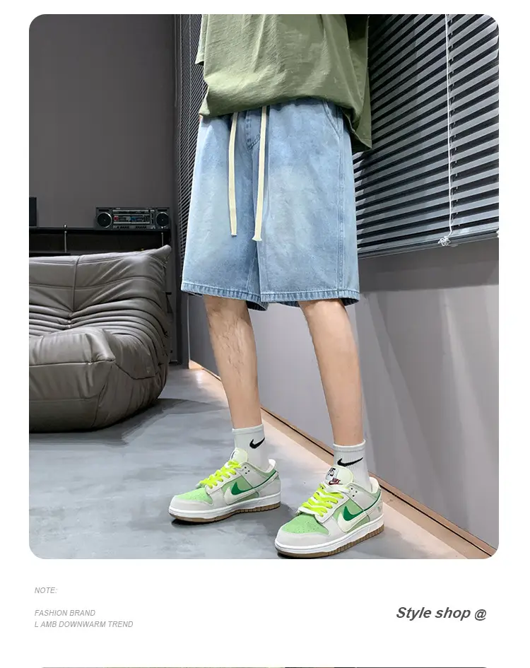 Men Light Blue Denim Shorts Mid-Length Casual Washed — feature 9