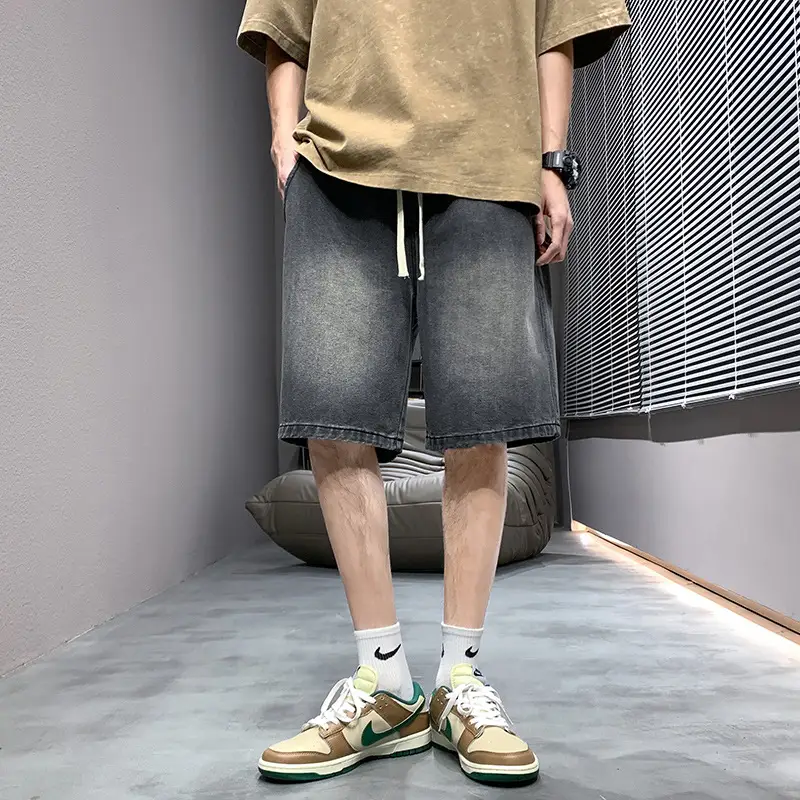 Men Light Blue Denim Shorts Mid-Length Casual Washed - Image 2