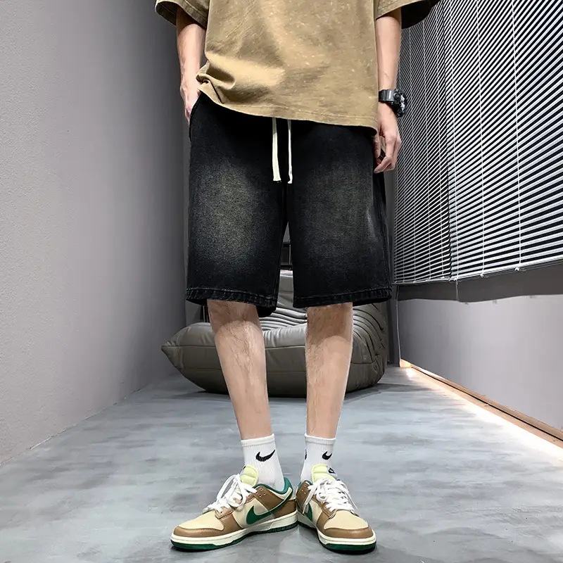 Men Light Blue Denim Shorts Mid-Length Casual Washed - Image 3
