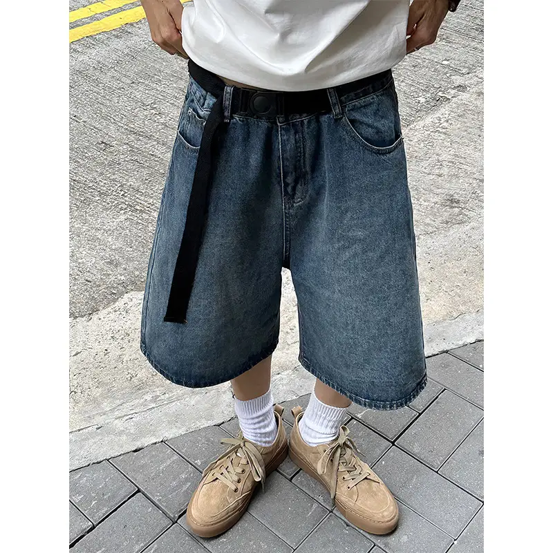 Denim Five Point Shorts Belted Summer Washed