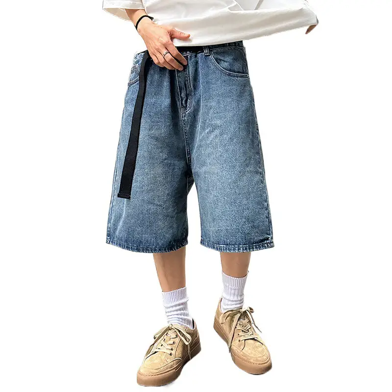 Denim Five Point Shorts Belted Summer Washed