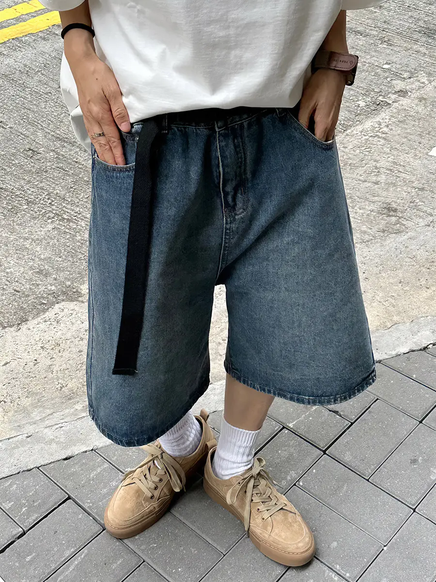 Denim Five Point Shorts Belted Summer Washed — feature 10