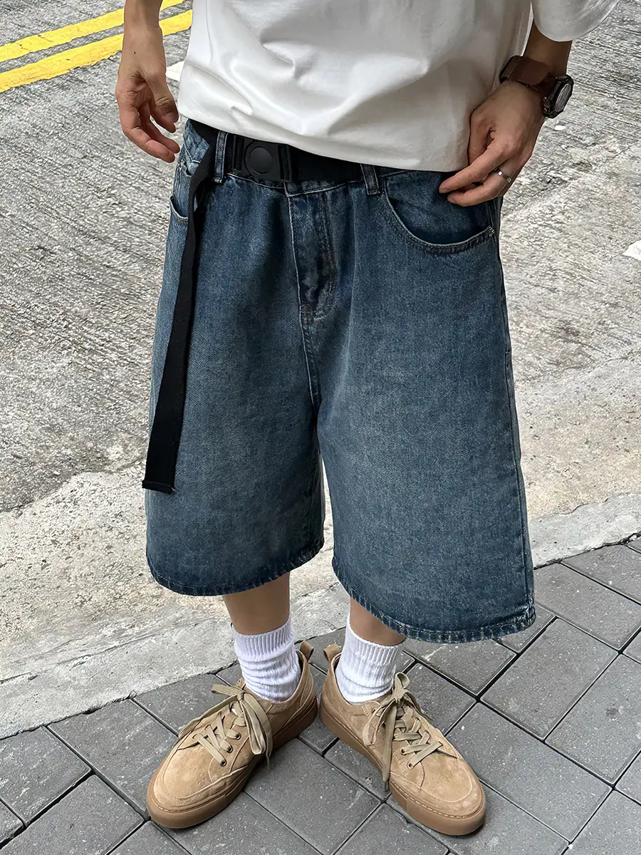 Denim Five Point Shorts Belted Summer Washed — feature 11