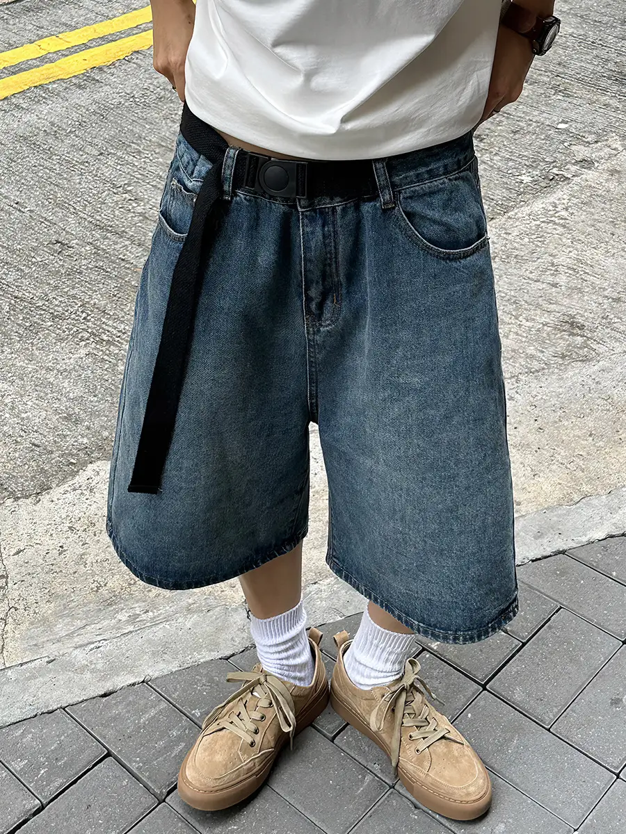 Denim Five Point Shorts Belted Summer Washed — feature 12