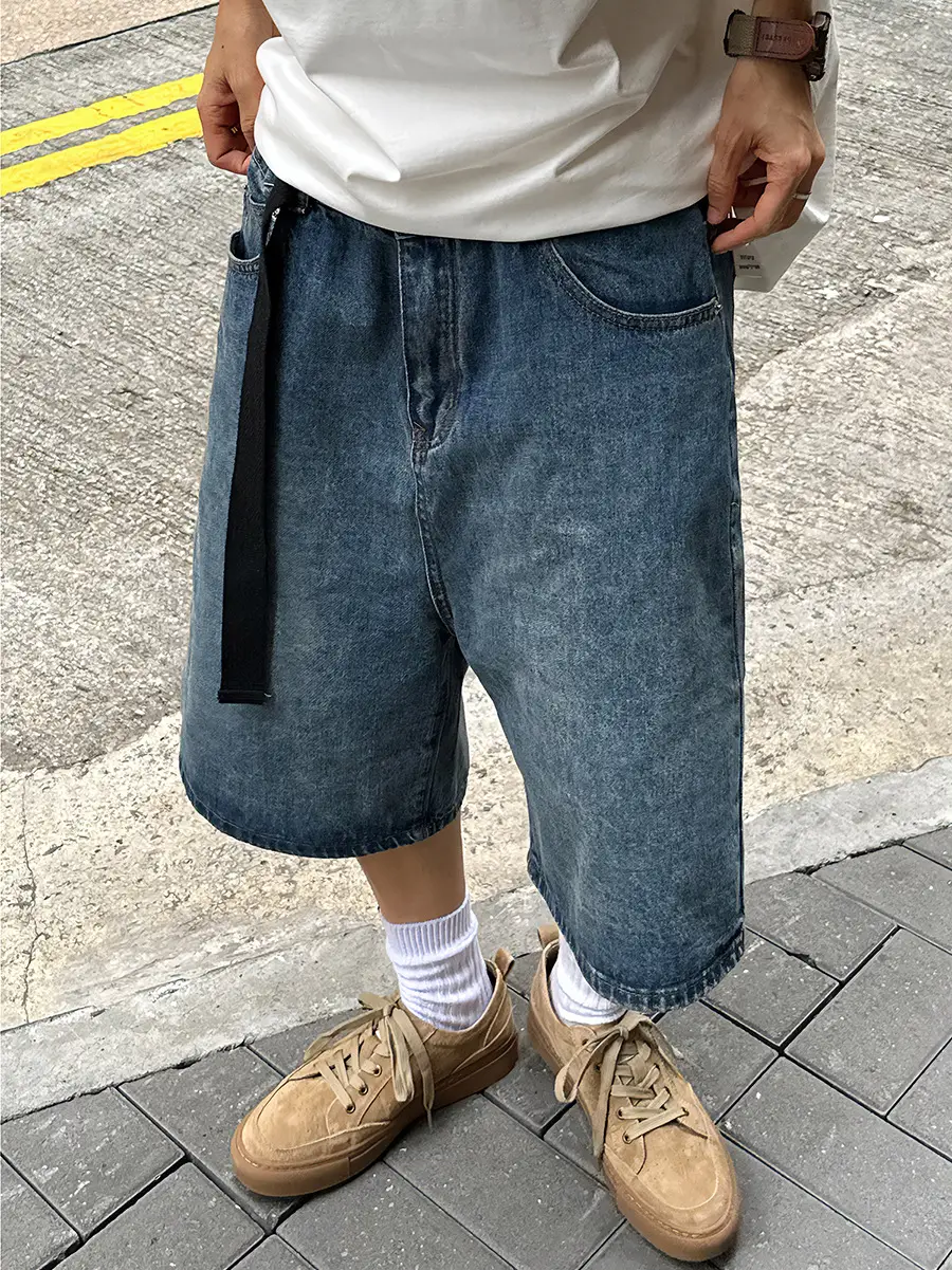 Denim Five Point Shorts Belted Summer Washed — feature 13