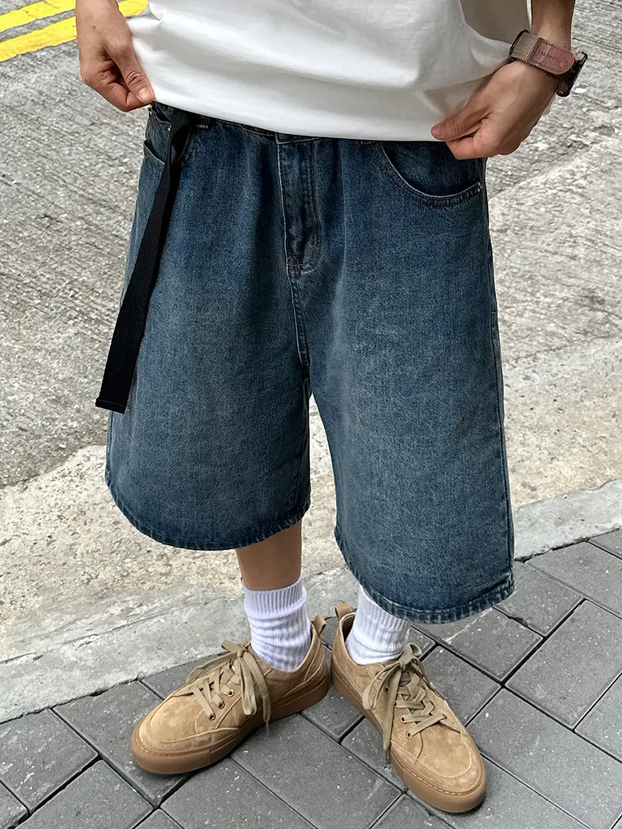 Denim Five Point Shorts Belted Summer Washed — feature 14