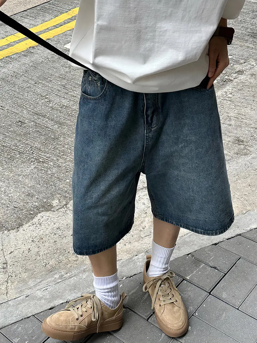 Denim Five Point Shorts Belted Summer Washed — feature 15