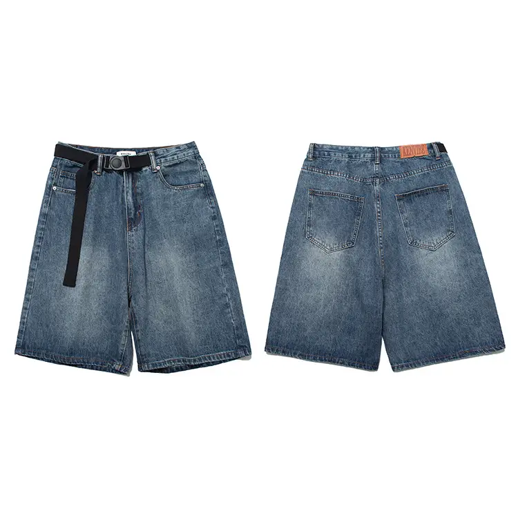 Denim Five Point Shorts Belted Summer Washed — feature 2