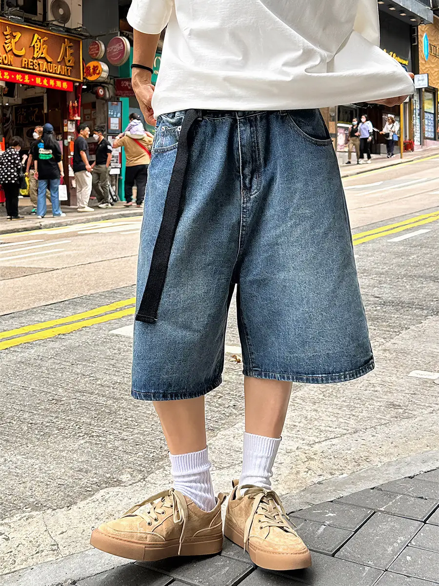 Denim Five Point Shorts Belted Summer Washed — feature 3