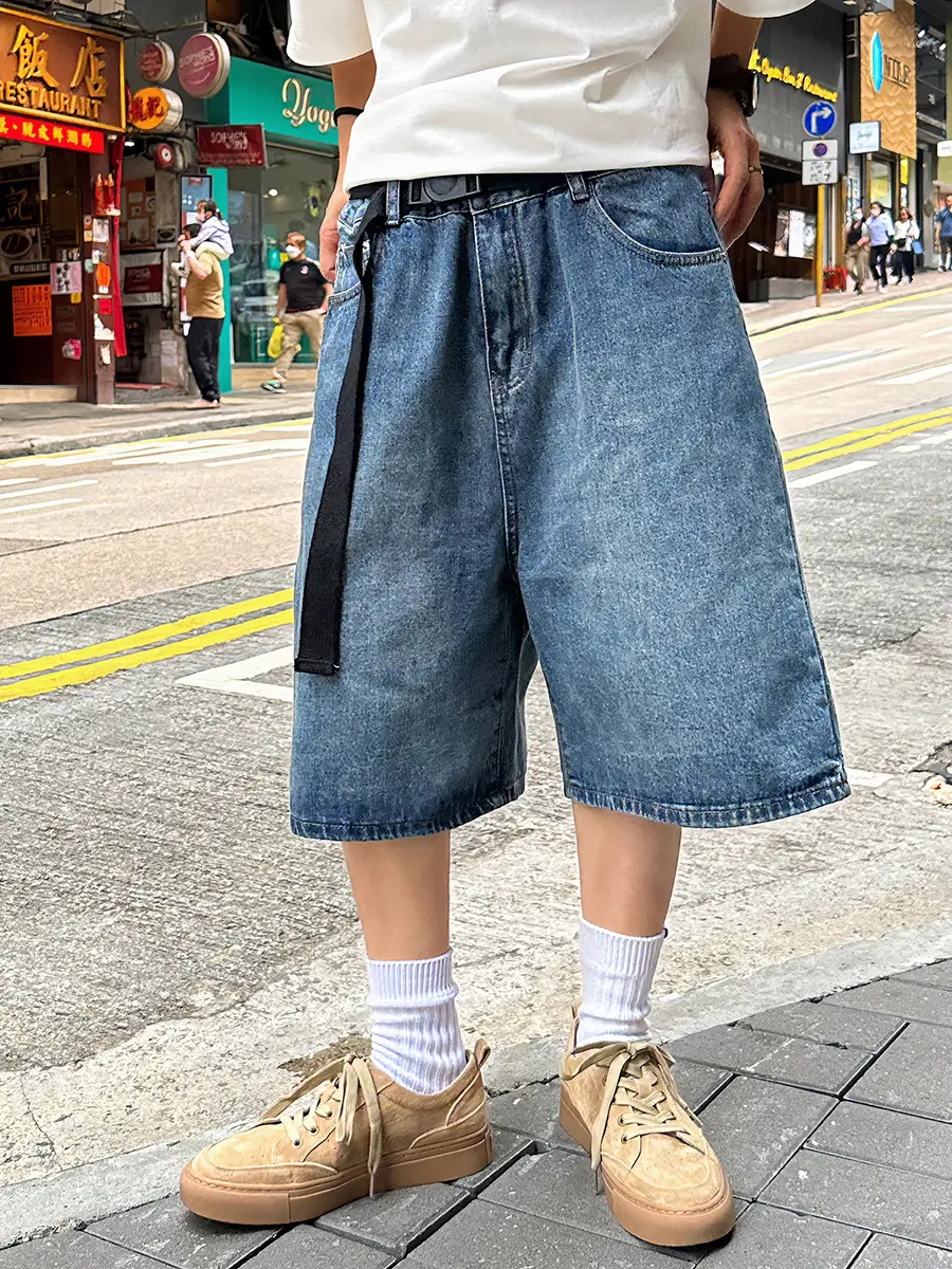 Denim Five Point Shorts Belted Summer Washed — feature 4