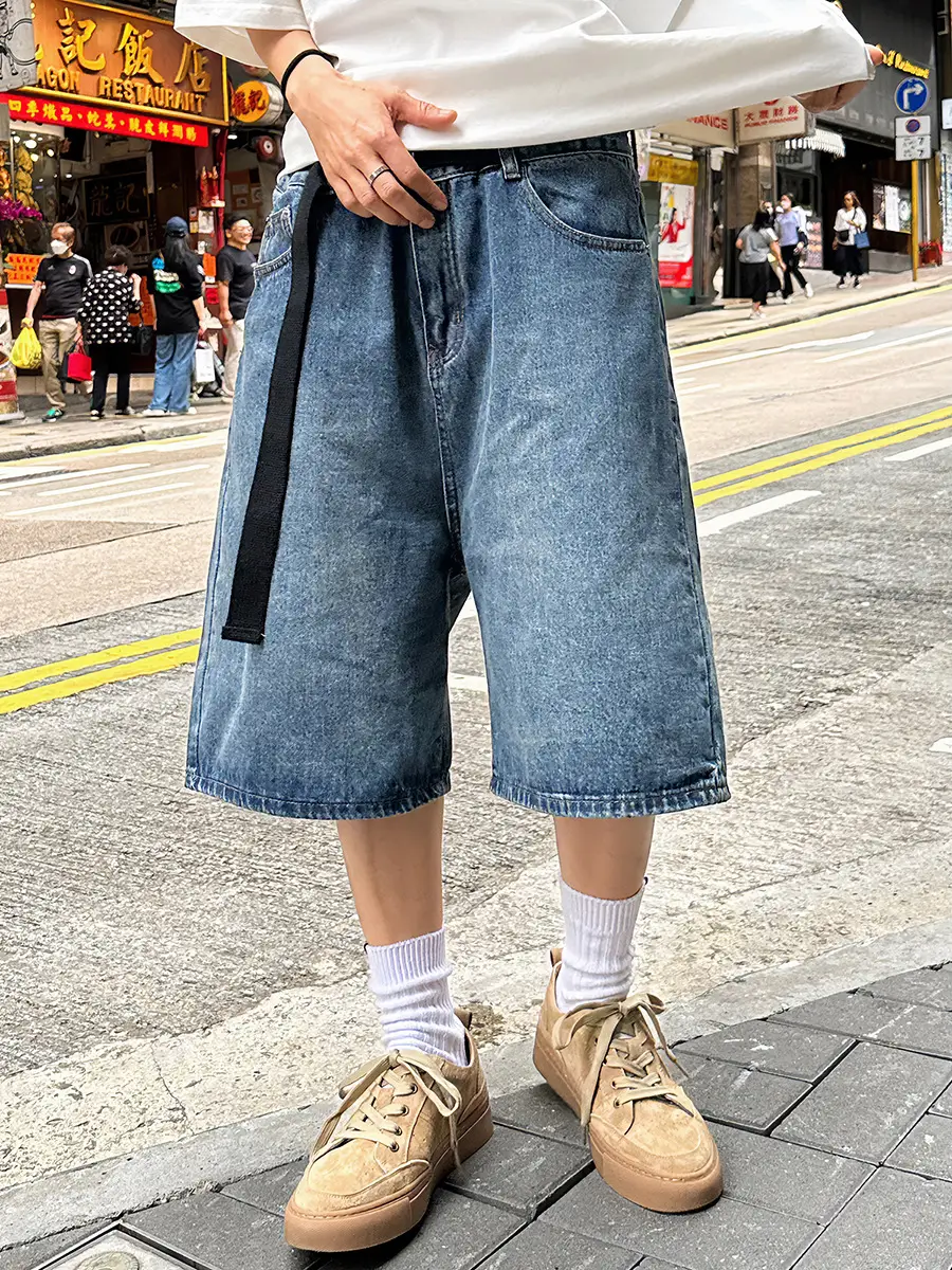 Denim Five Point Shorts Belted Summer Washed — feature 5