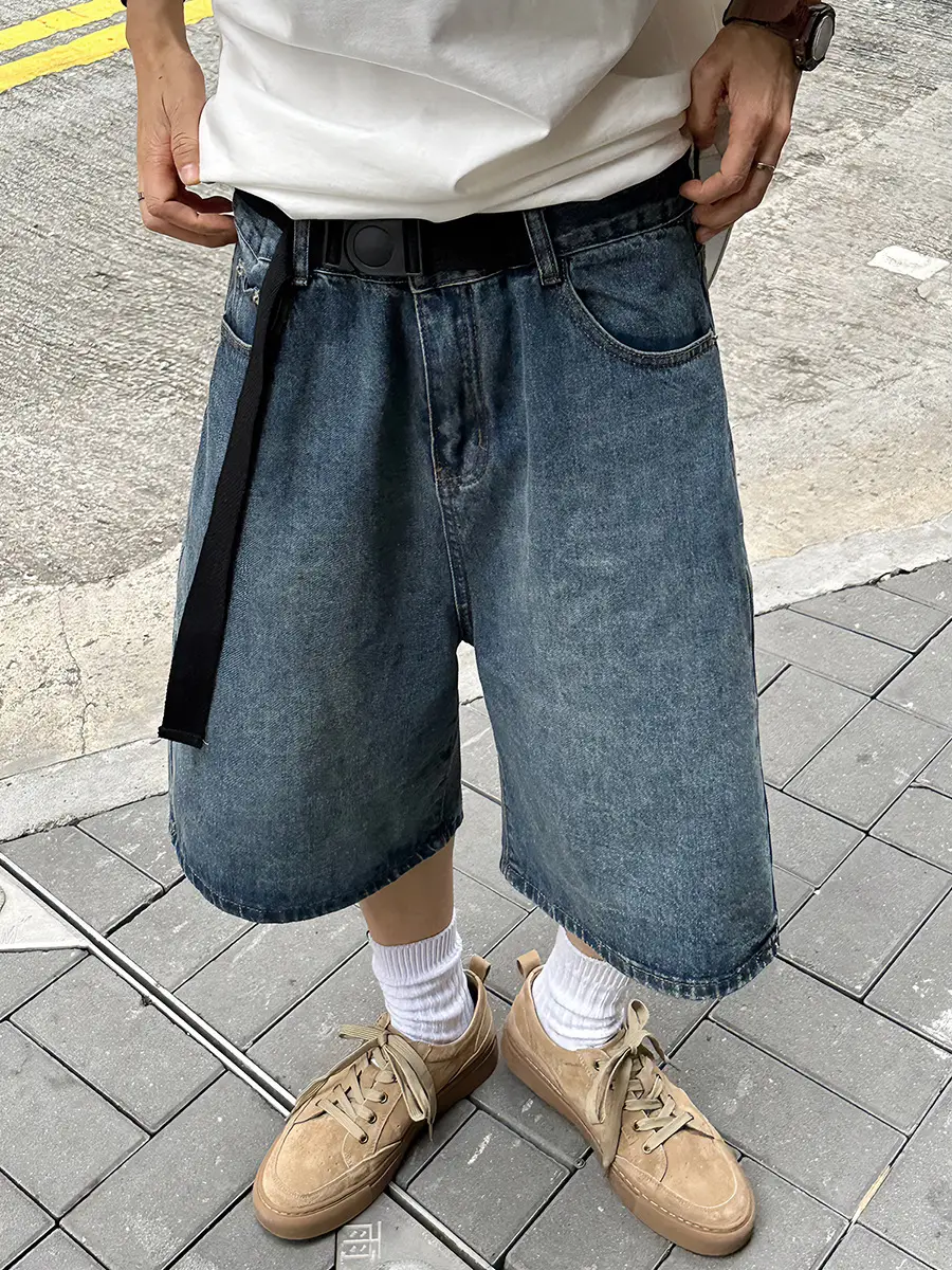 Denim Five Point Shorts Belted Summer Washed — feature 6
