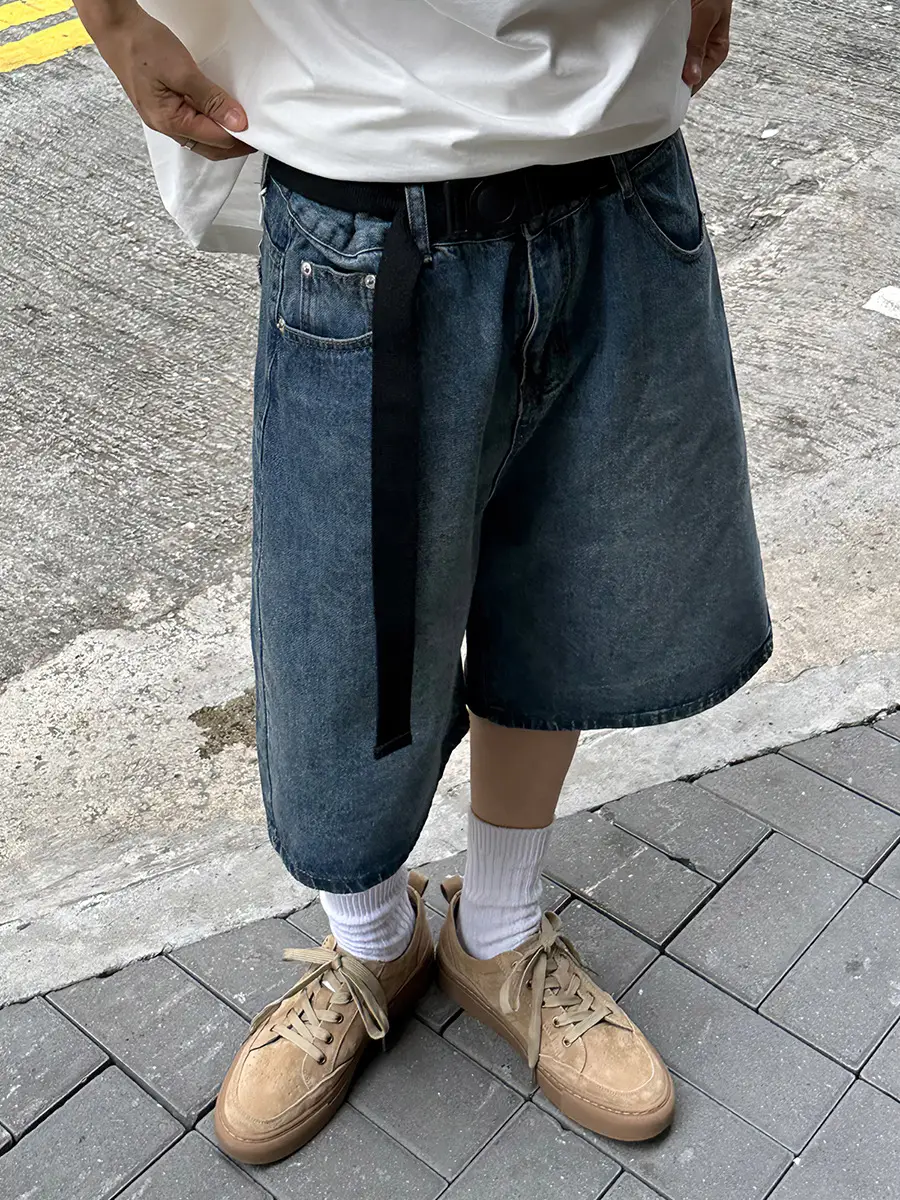 Denim Five Point Shorts Belted Summer Washed — feature 8