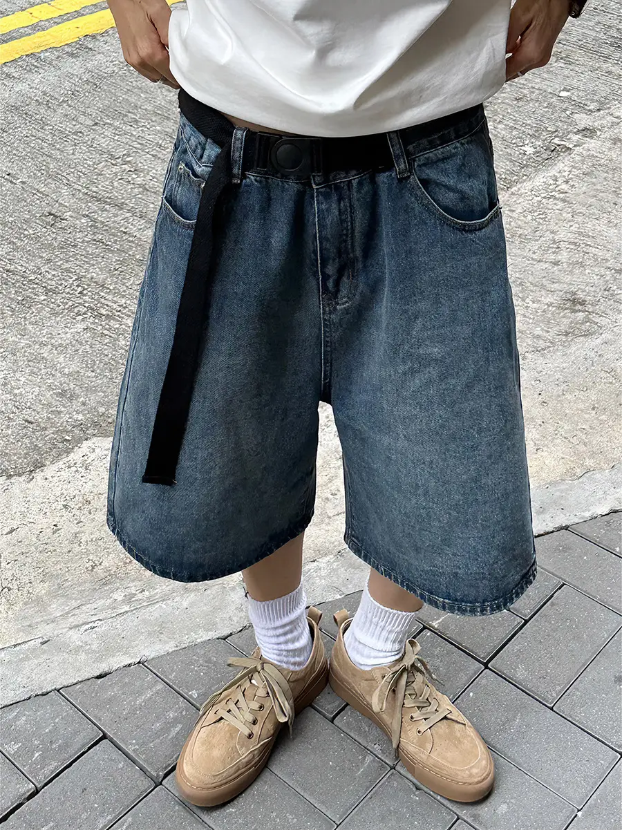 Denim Five Point Shorts Belted Summer Washed — feature 9