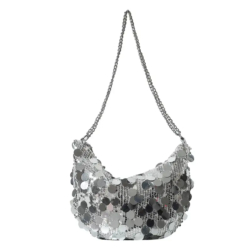 Sequined Crescent Bag Chain Shoulder Crossbody Large