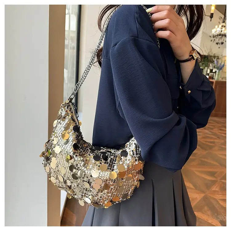 Sequined Crescent Bag Chain Shoulder Crossbody Large — feature 15