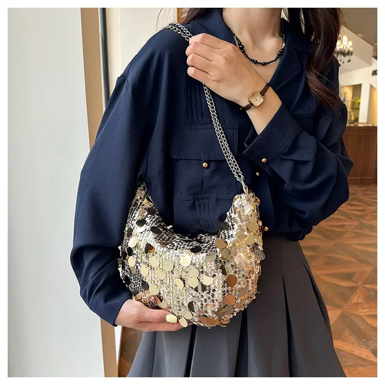 Sequined Crescent Bag Chain Shoulder Crossbody Large — feature 16