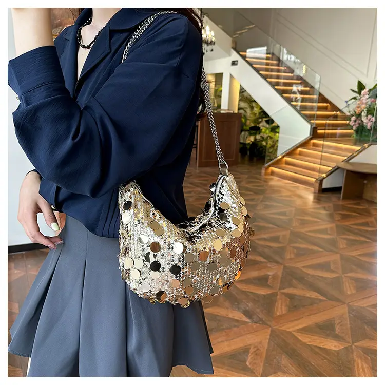 Sequined Crescent Bag Chain Shoulder Crossbody Large — feature 17