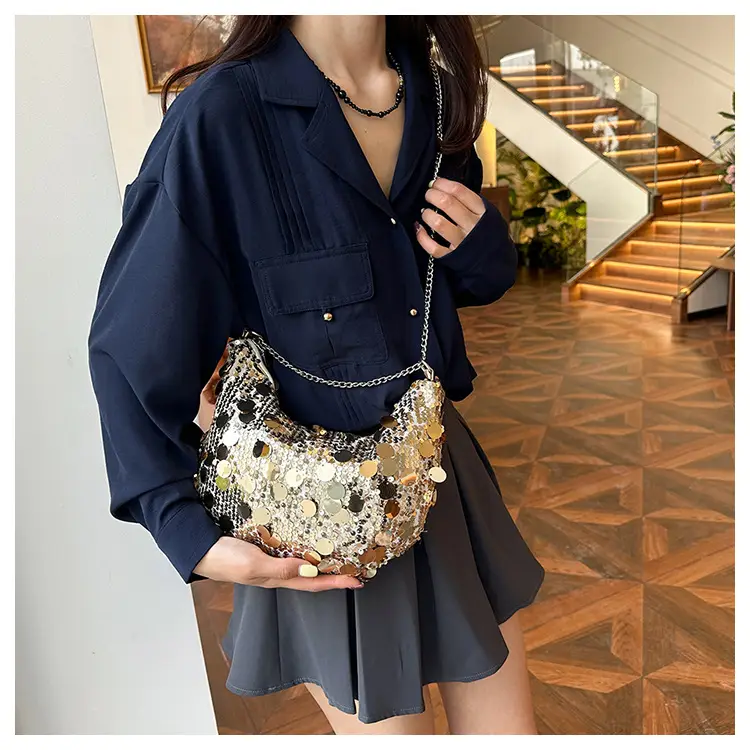 Sequined Crescent Bag Chain Shoulder Crossbody Large — feature 18