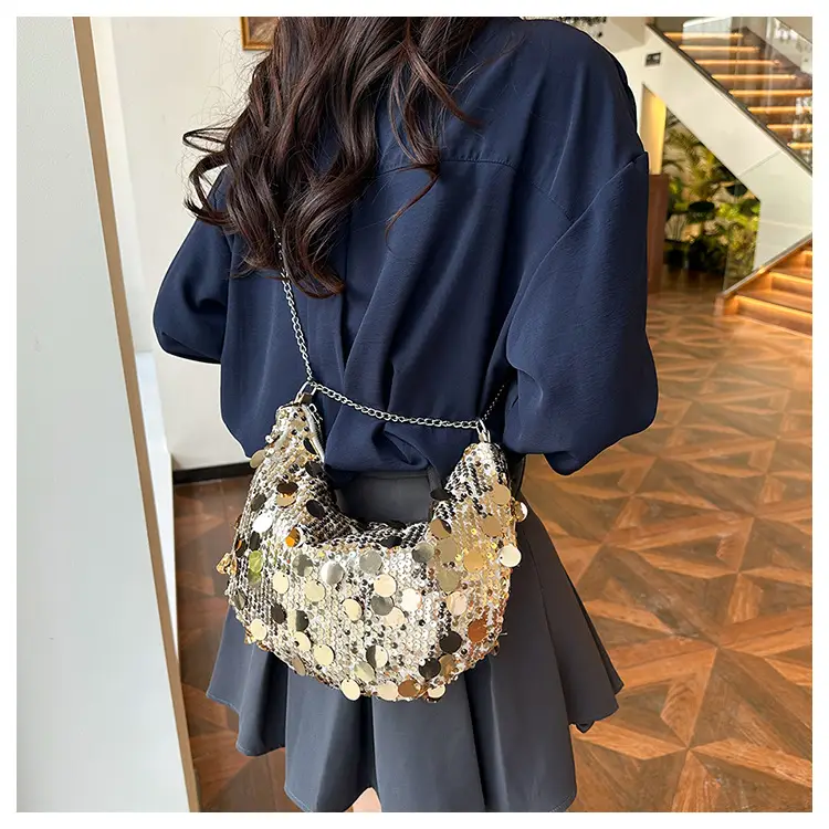Sequined Crescent Bag Chain Shoulder Crossbody Large — feature 19