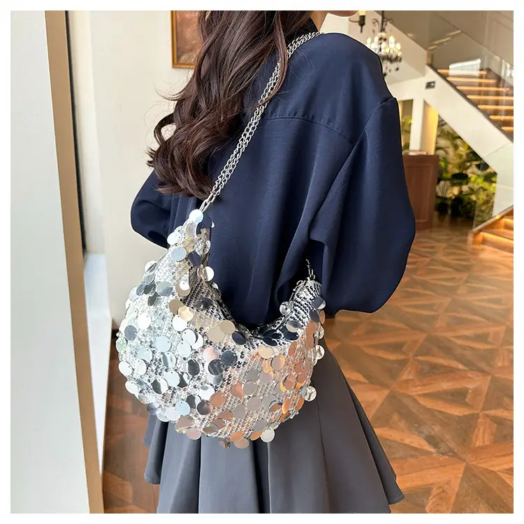 Sequined Crescent Bag Chain Shoulder Crossbody Large — feature 21