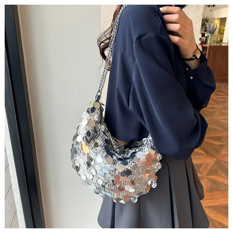Sequined Crescent Bag Chain Shoulder Crossbody Large — feature 22