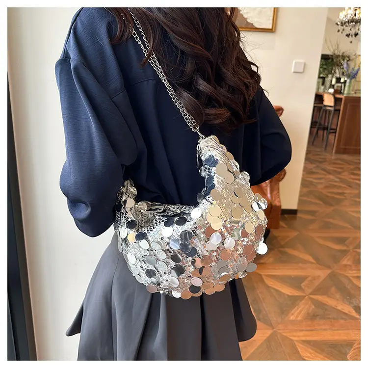 Sequined Crescent Bag Chain Shoulder Crossbody Large — feature 24