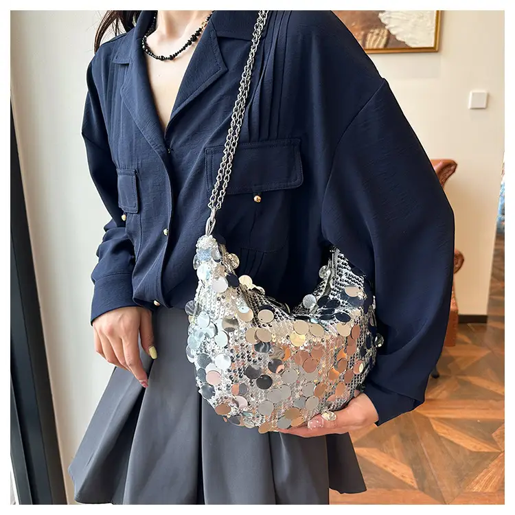 Sequined Crescent Bag Chain Shoulder Crossbody Large — feature 25