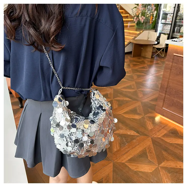 Sequined Crescent Bag Chain Shoulder Crossbody Large — feature 27