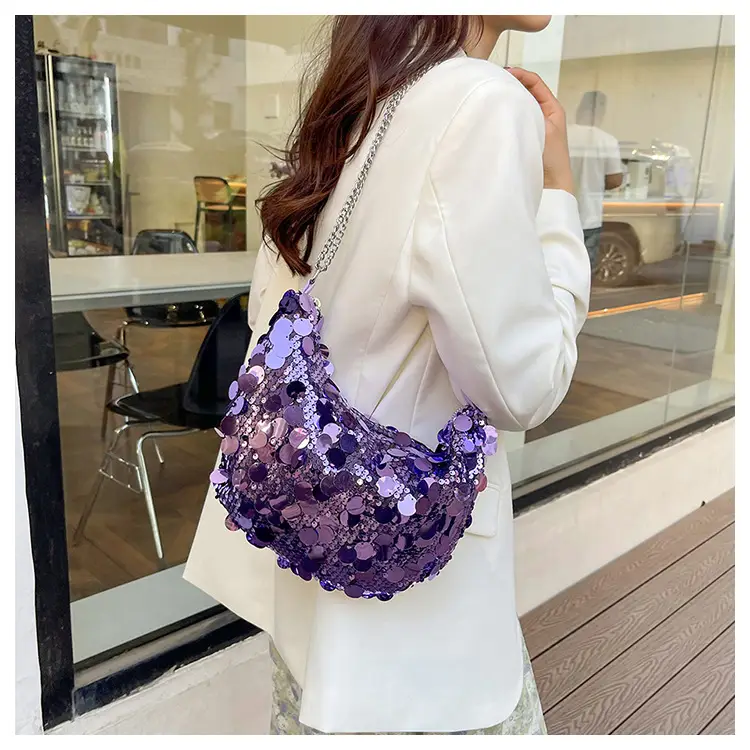 Sequined Crescent Bag Chain Shoulder Crossbody Large — feature 29