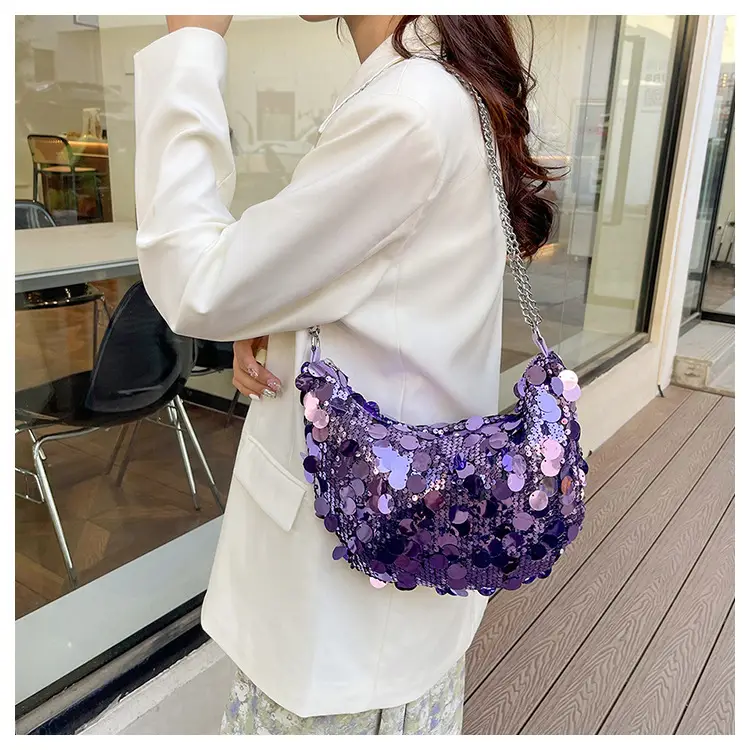 Sequined Crescent Bag Chain Shoulder Crossbody Large — feature 30