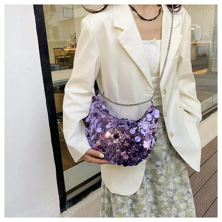 Sequined Crescent Bag Chain Shoulder Crossbody Large — feature 31