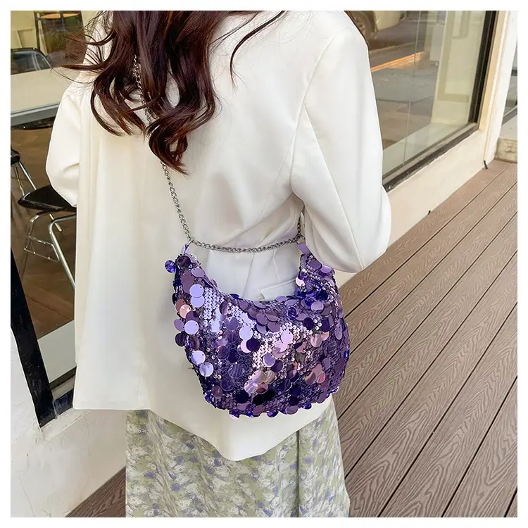 Sequined Crescent Bag Chain Shoulder Crossbody Large — feature 32