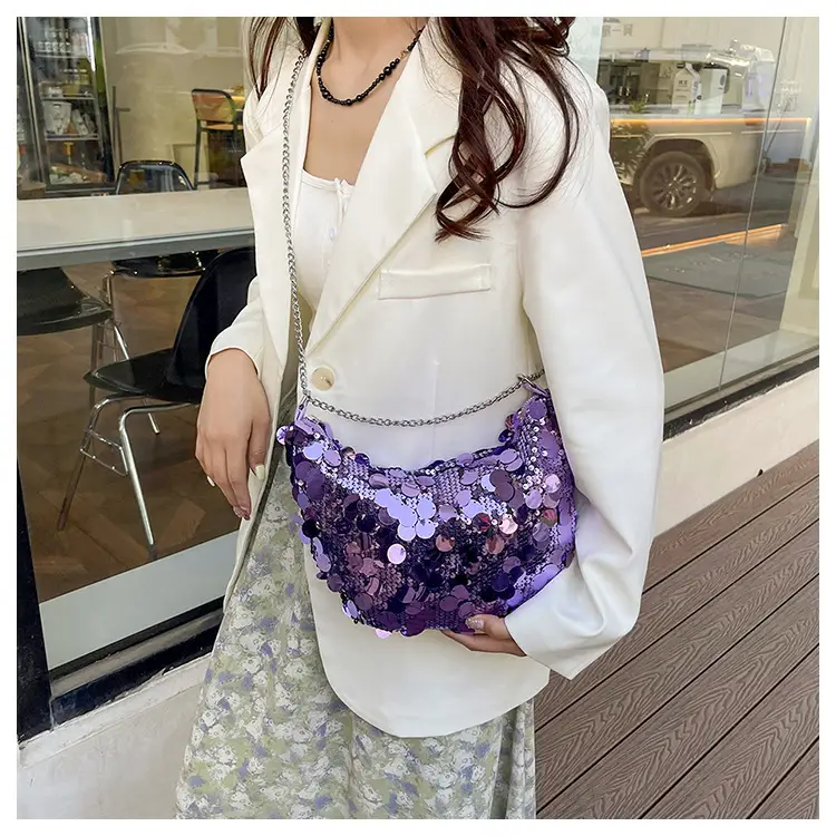Sequined Crescent Bag Chain Shoulder Crossbody Large — feature 33