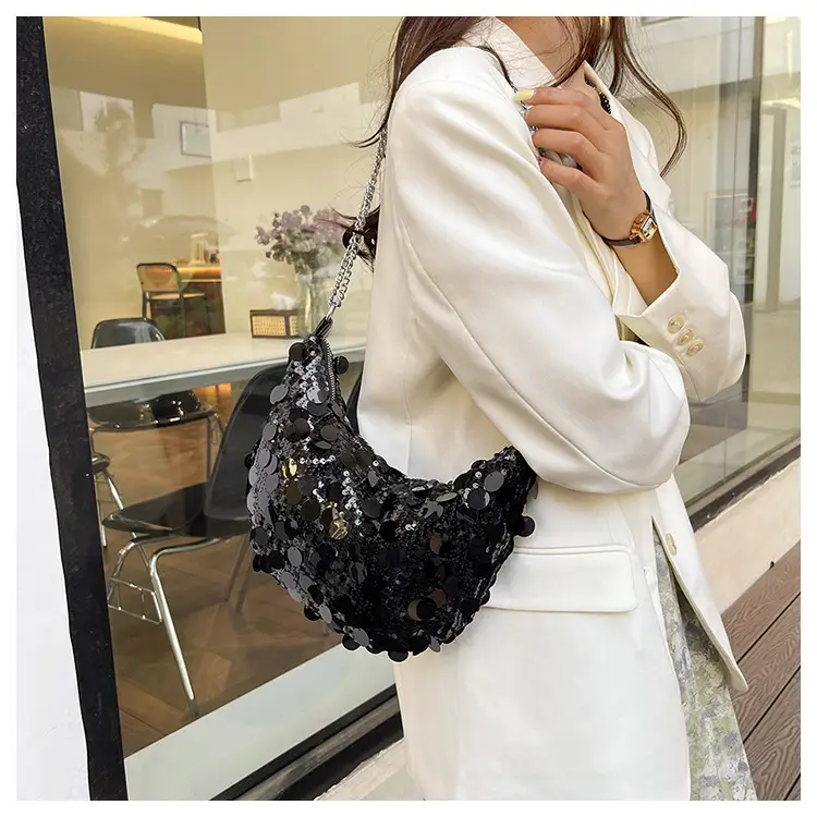 Sequined Crescent Bag Chain Shoulder Crossbody Large — feature 37