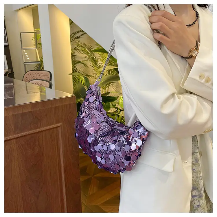 Sequined Crescent Bag Chain Shoulder Crossbody Large — feature 39